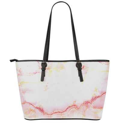 Pink Marble Print Leather Tote Bag