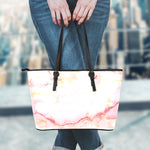 Pink Marble Print Leather Tote Bag
