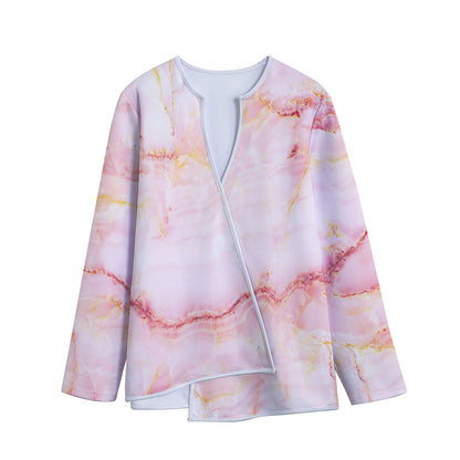 Pink Marble Print Long Sleeve Short Coat