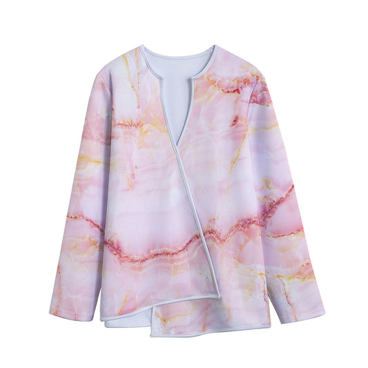 Pink Marble Print Long Sleeve Short Coat