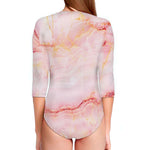 Pink Marble Print Long Sleeve Swimsuit