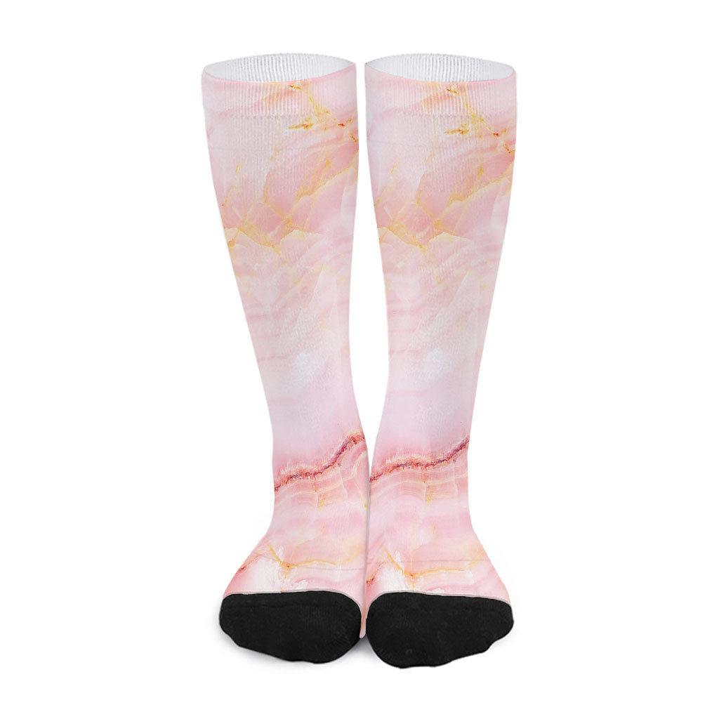 Pink Marble Print Long Socks