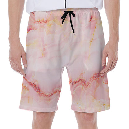 Pink Marble Print Men's Beach Shorts