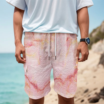 Pink Marble Print Men's Cargo Shorts