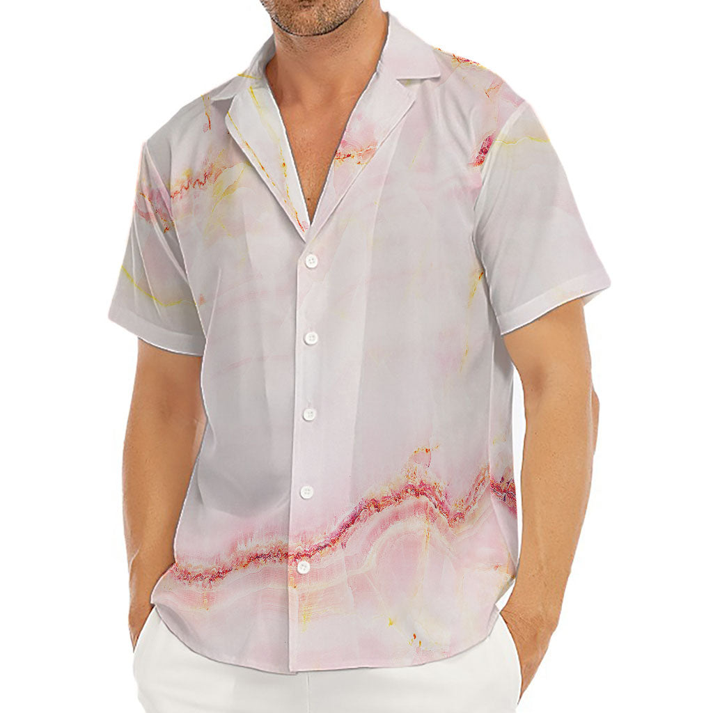 Pink Marble Print Men's Deep V-Neck Shirt