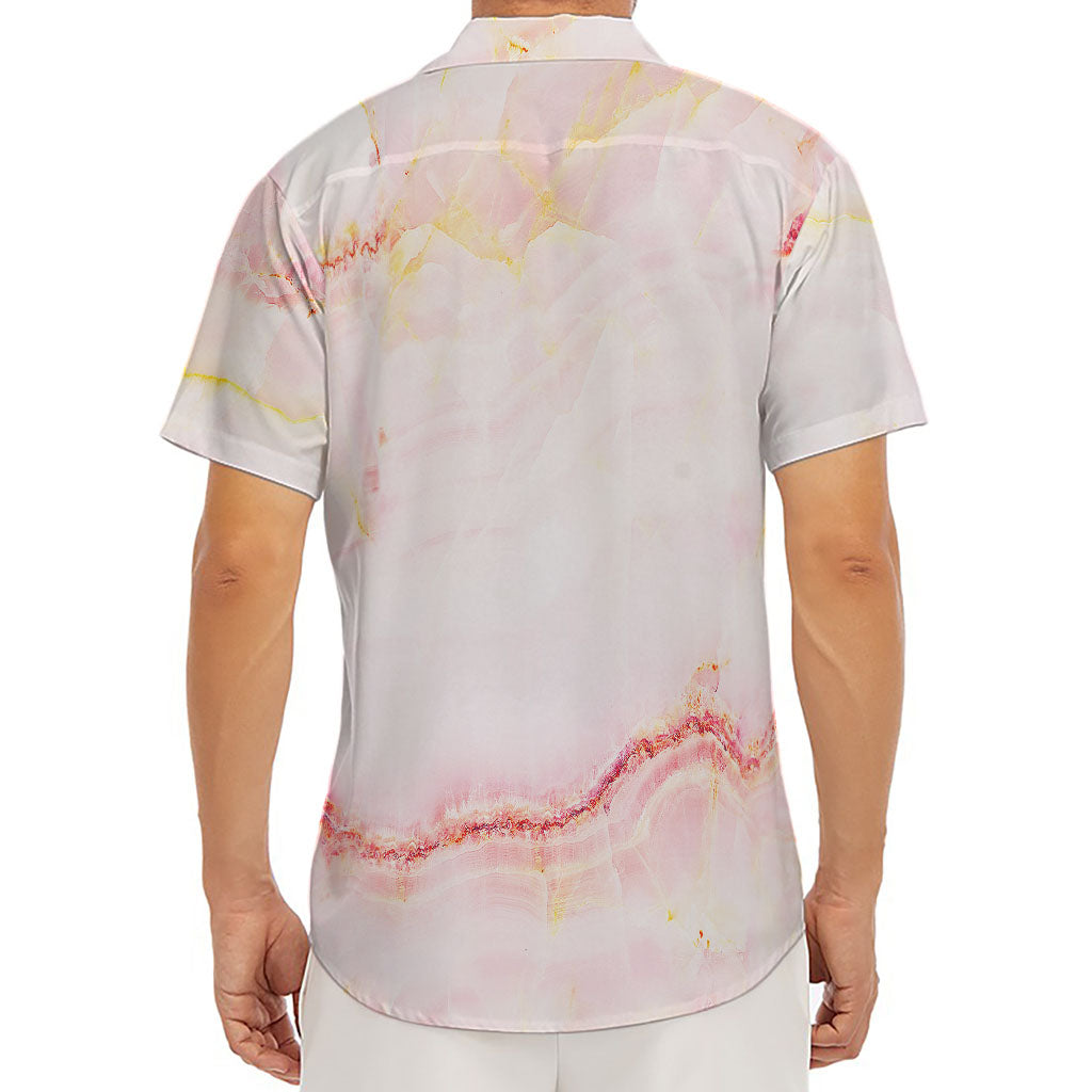 Pink Marble Print Men's Deep V-Neck Shirt