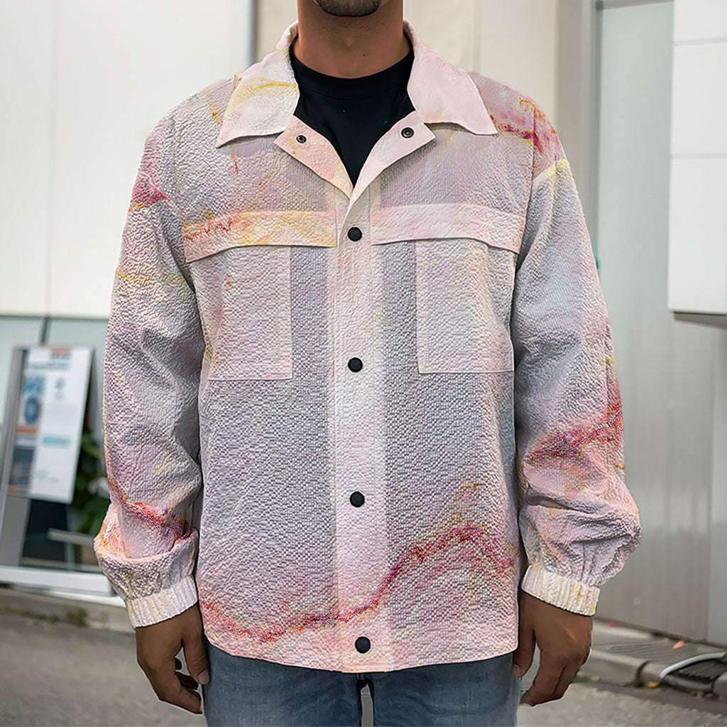 Pink Marble Print Men's Shirt Jacket