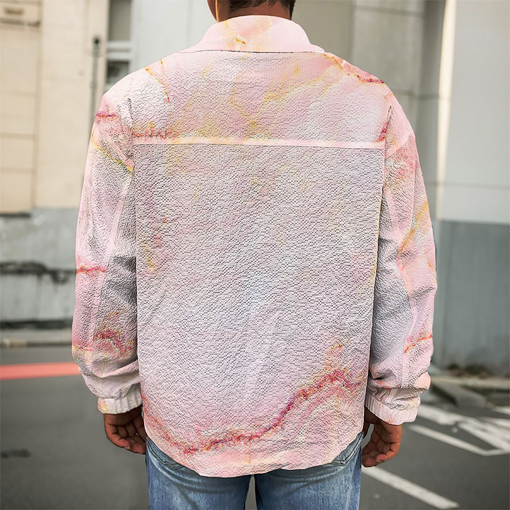 Pink Marble Print Men's Shirt Jacket