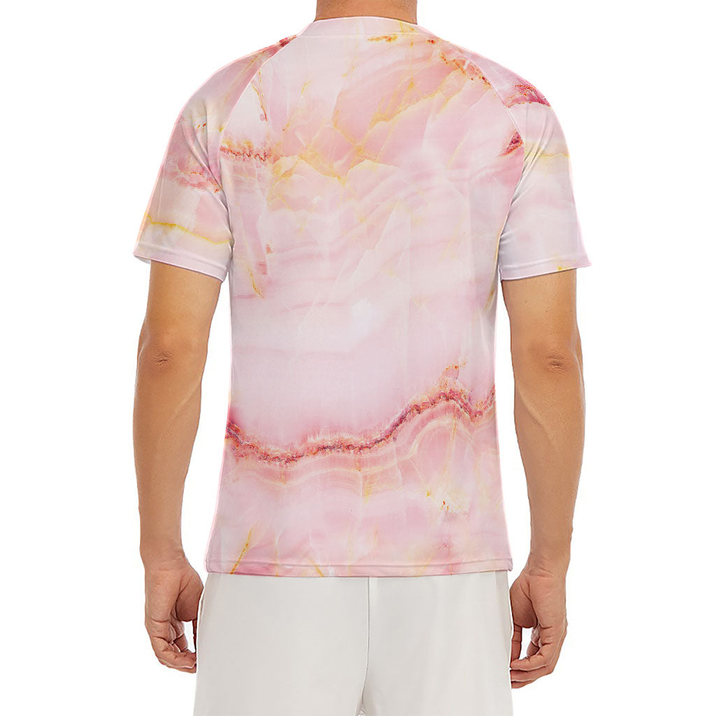 Pink Marble Print Men's Short Sleeve Rash Guard