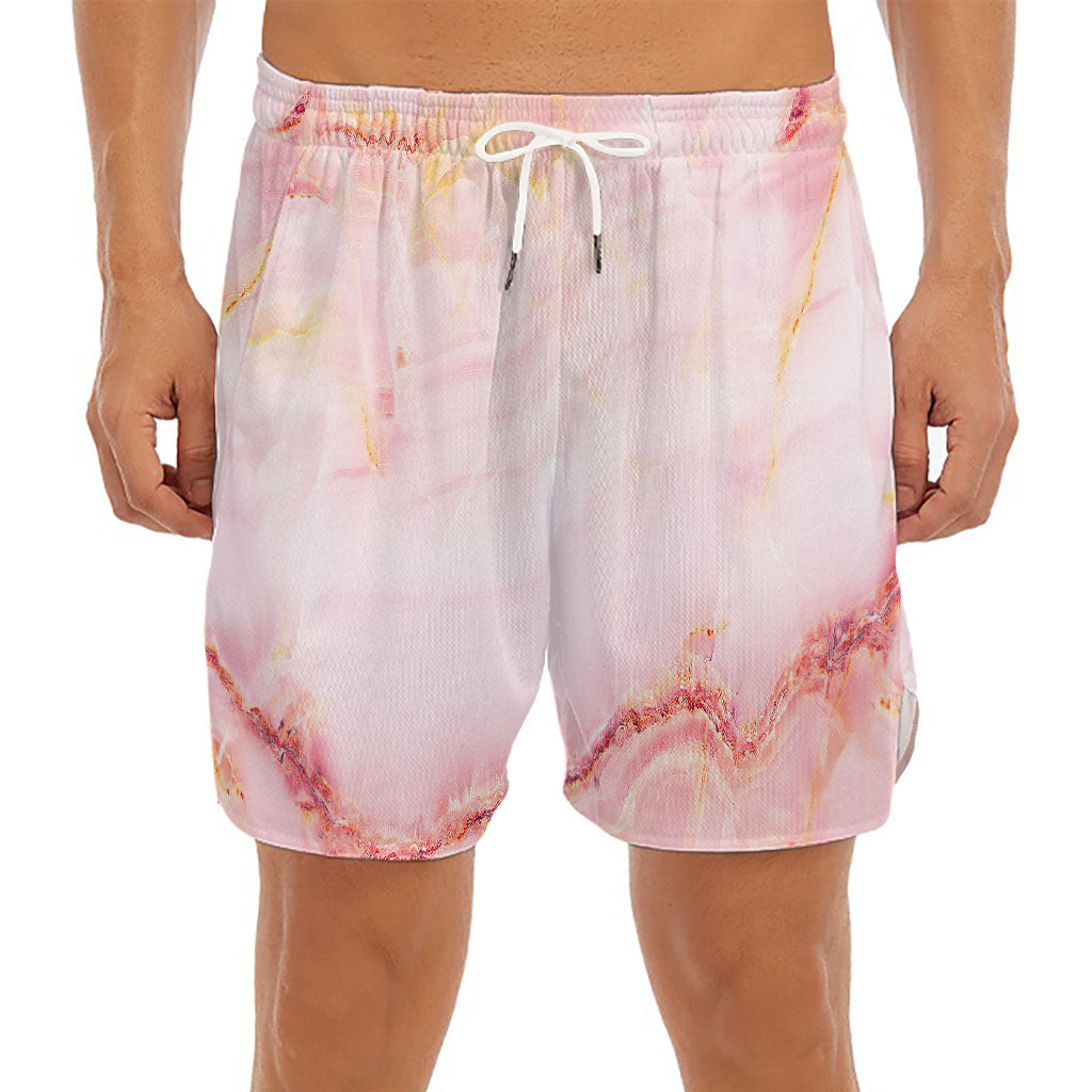 Pink Marble Print Men's Split Running Shorts