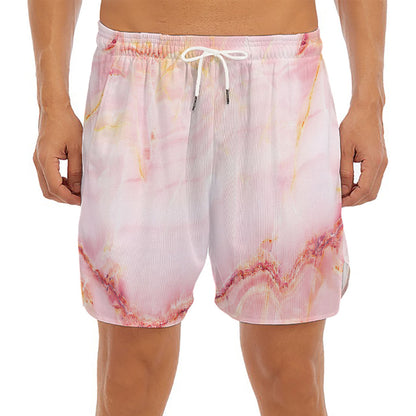 Pink Marble Print Men's Split Running Shorts