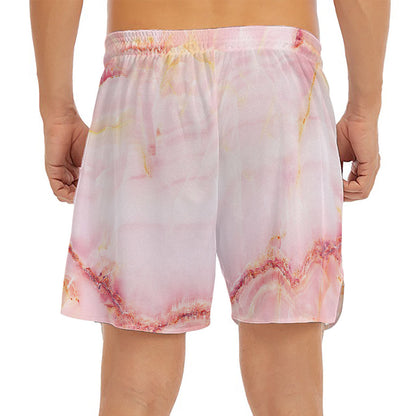 Pink Marble Print Men's Split Running Shorts