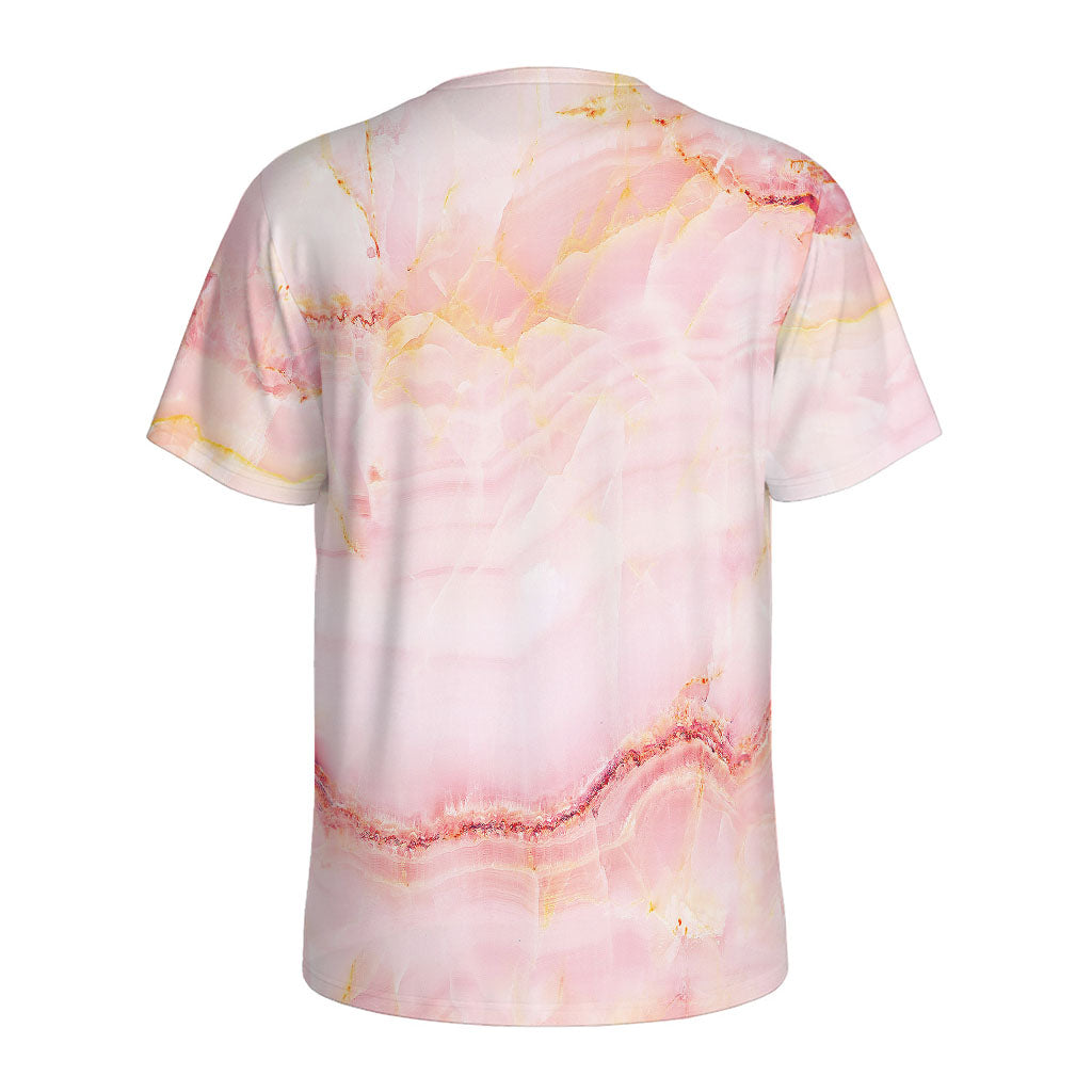 Pink Marble Print Men's Sports T-Shirt