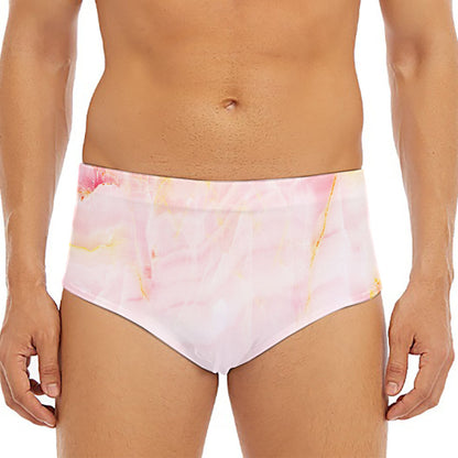 Pink Marble Print Men's Triangle Swim Briefs