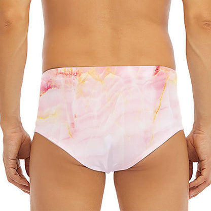 Pink Marble Print Men's Triangle Swim Briefs