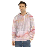 Pink Marble Print Men's Velvet Pullover Hoodie