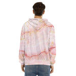 Pink Marble Print Men's Velvet Pullover Hoodie