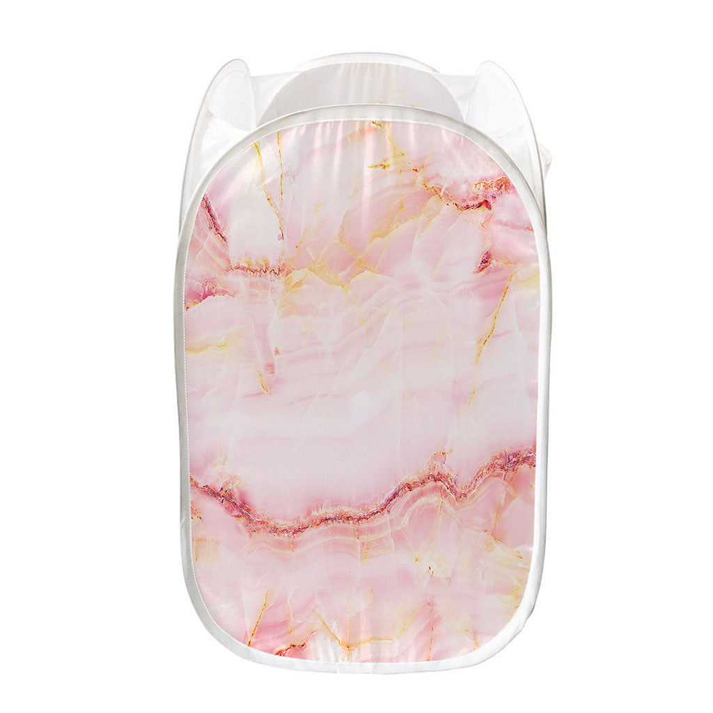 Pink Marble Print Mesh Laundry Hamper