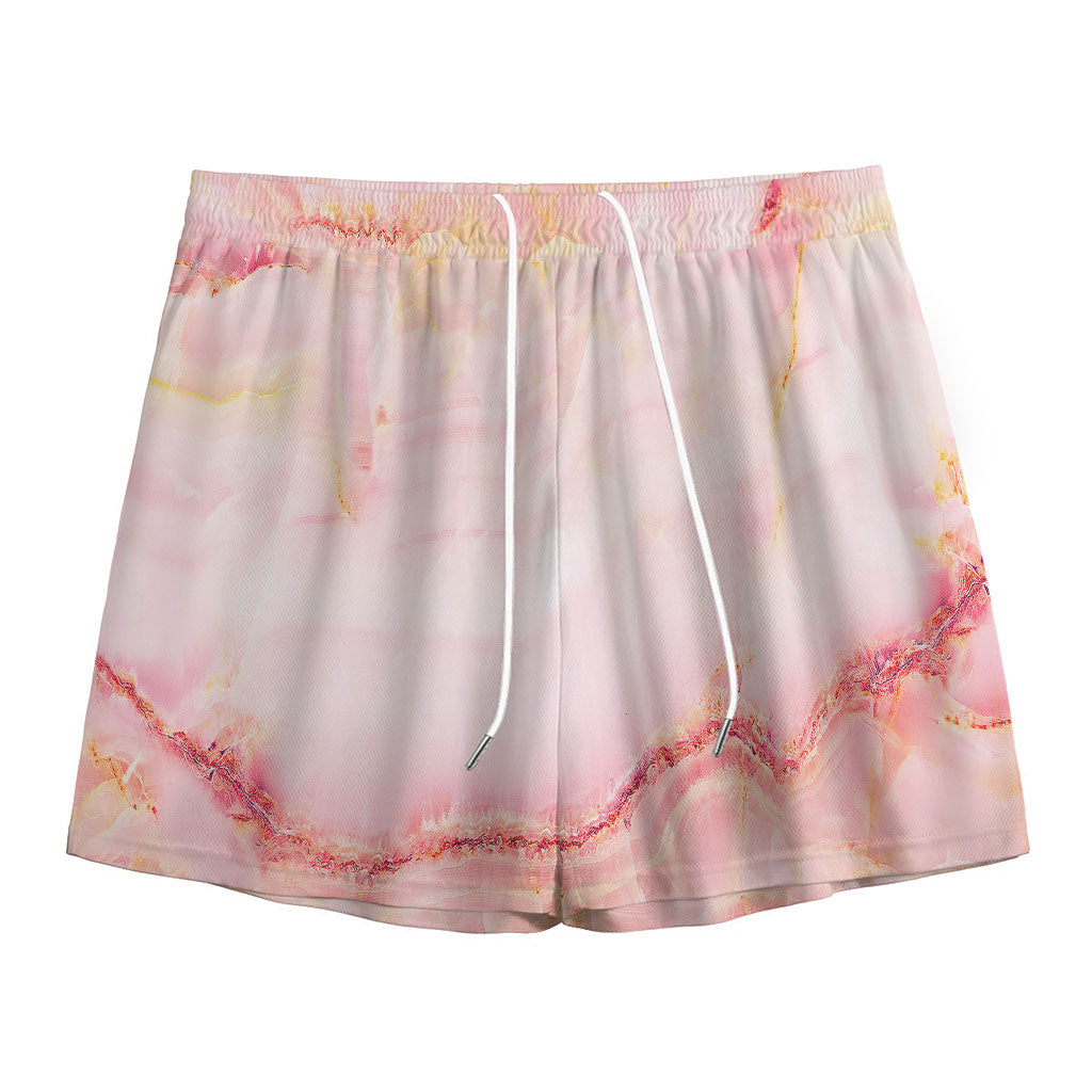 Pink Marble Print Mesh Shorts