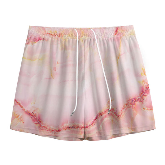 Pink Marble Print Mesh Shorts