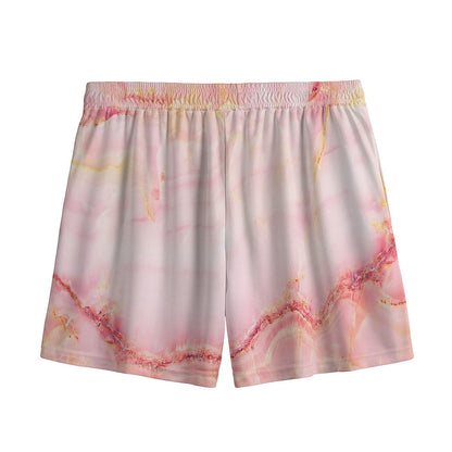 Pink Marble Print Mesh Shorts