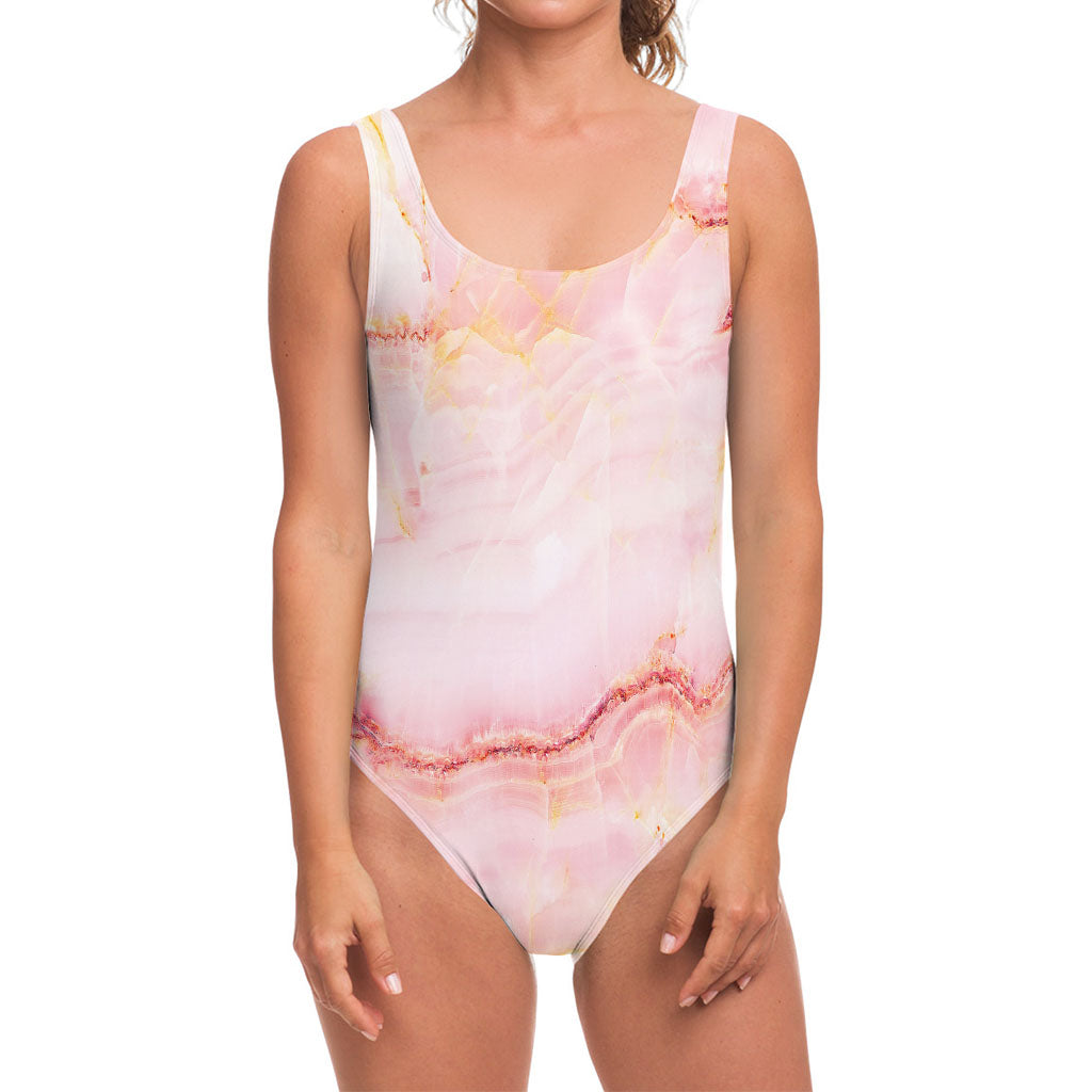 Pink Marble Print One Piece Swimsuit