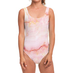 Pink Marble Print One Piece Swimsuit