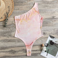 Pink Marble Print One Shoulder Bodysuit