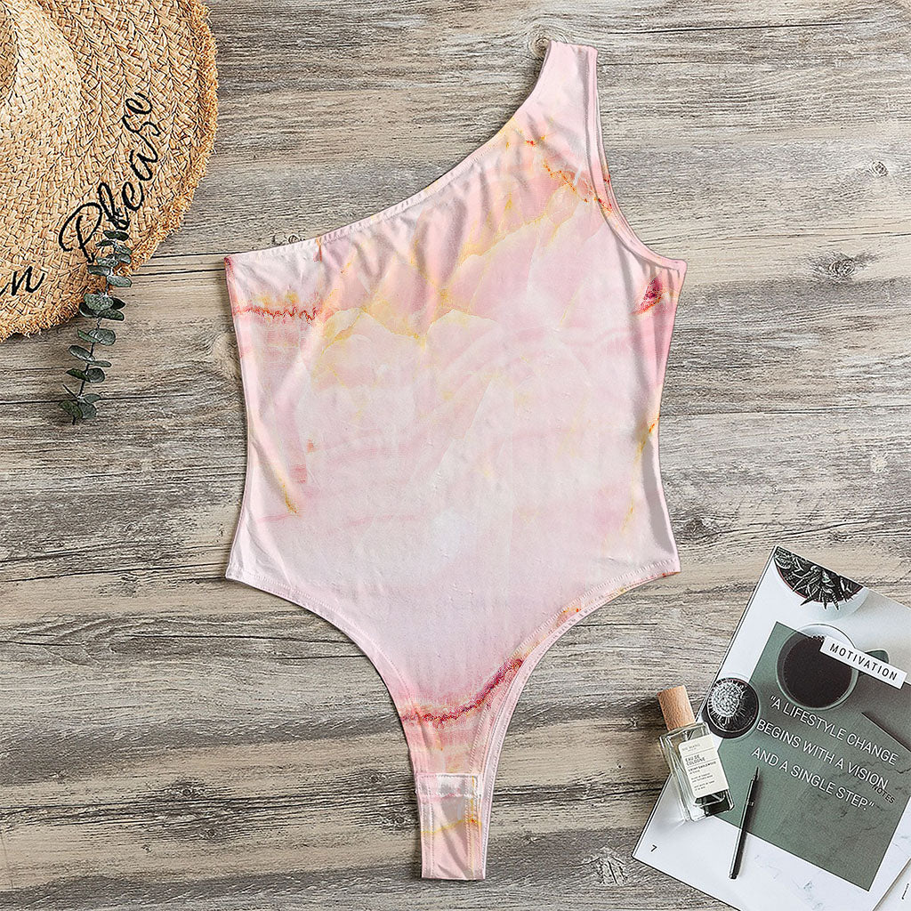 Pink Marble Print One Shoulder Bodysuit