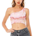 Pink Marble Print One Shoulder Crop Top