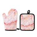 Pink Marble Print Oven Mitt And Pot Holder Set