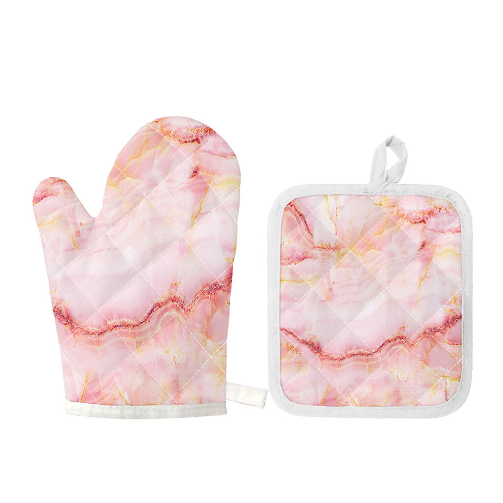Pink Marble Print Oven Mitt And Pot Holder Set