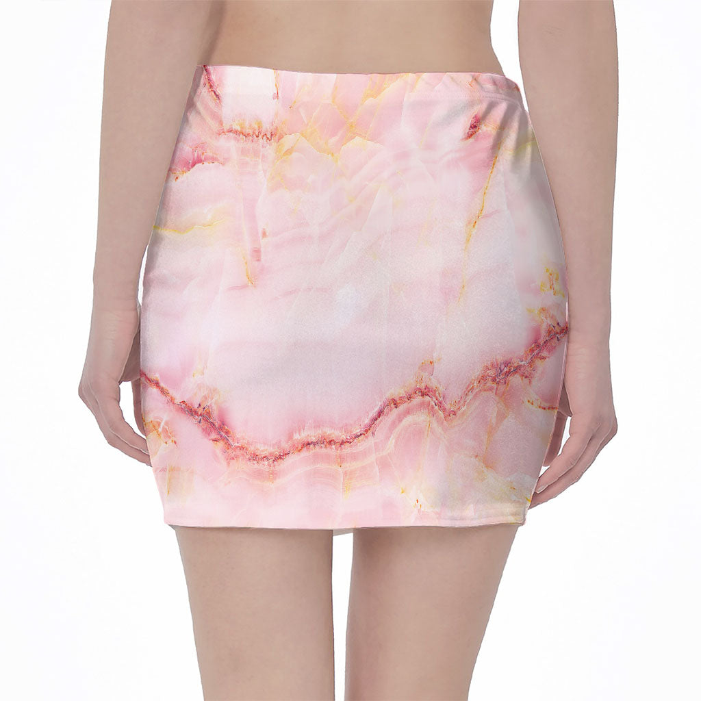 Pink Marble Print Pencil Mini Skirt