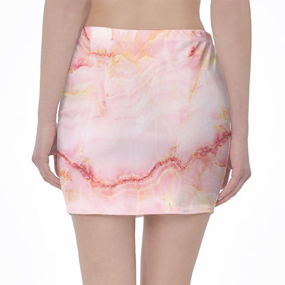 Pink Marble Print Pencil Mini Skirt