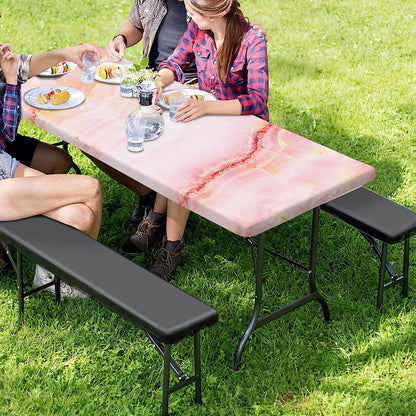 Pink Marble Print Picnic Table Cover