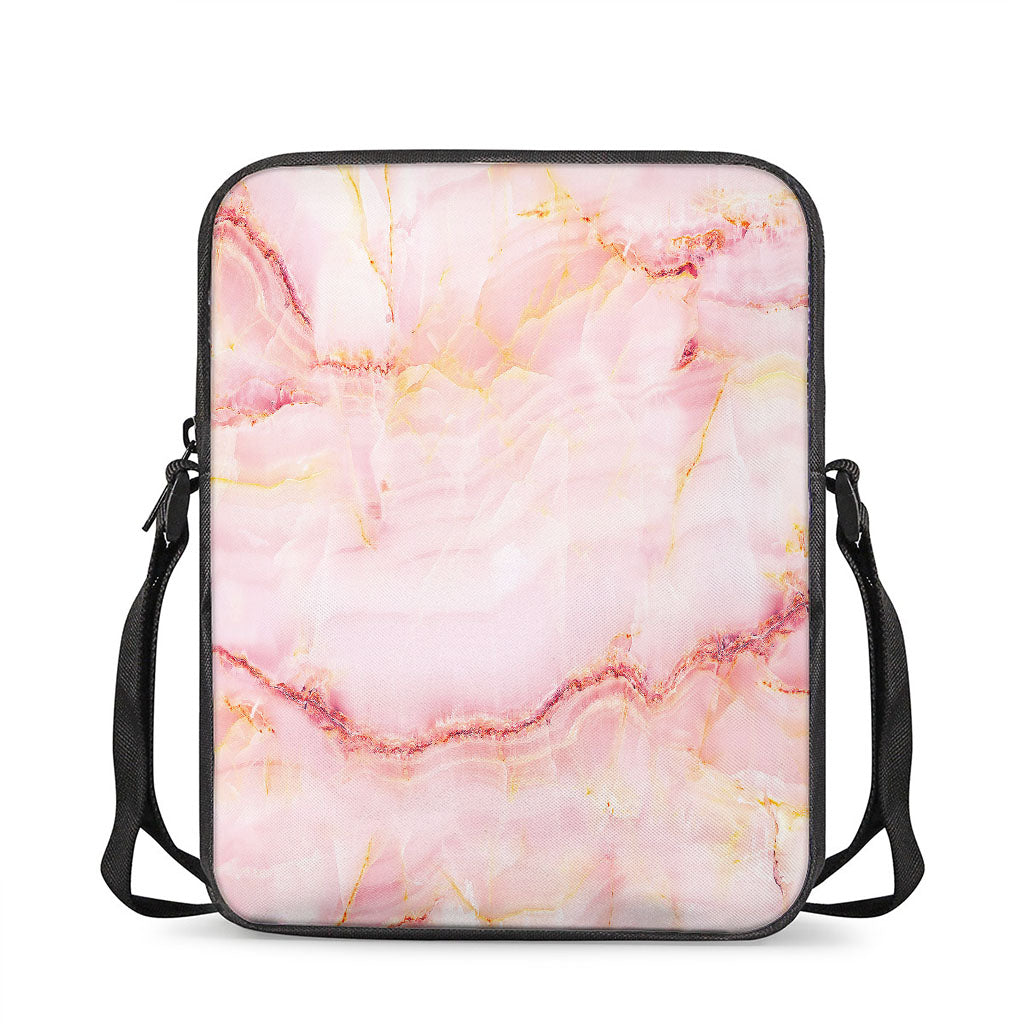 Pink Marble Print Rectangular Crossbody Bag