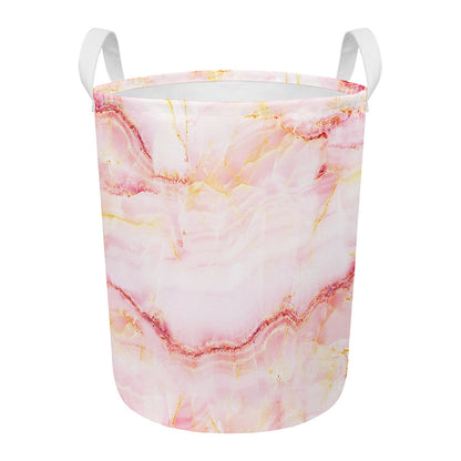 Pink Marble Print Round Laundry Basket