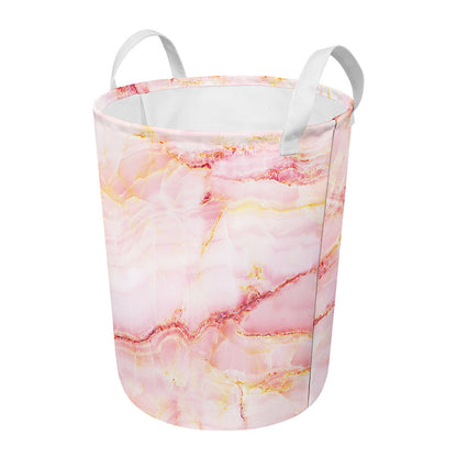 Pink Marble Print Round Laundry Basket