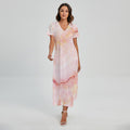Pink Marble Print Short Sleeve Maxi Dress