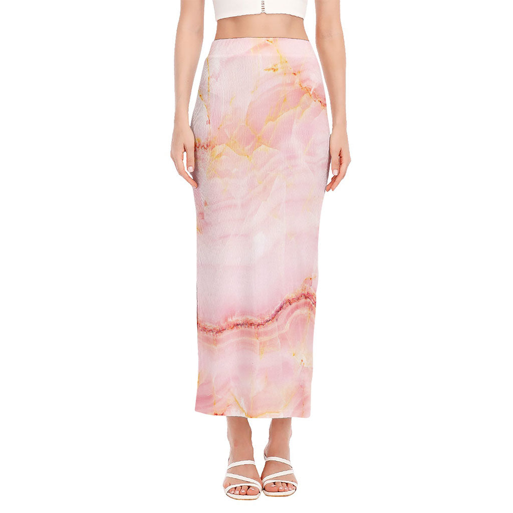Pink Marble Print Side Slit Maxi Skirt
