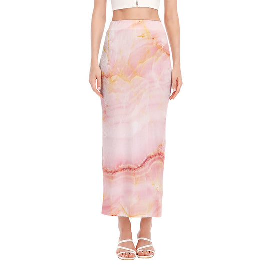 Pink Marble Print Side Slit Maxi Skirt