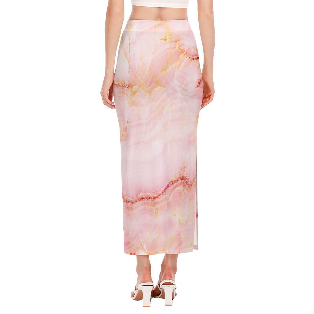 Pink Marble Print Side Slit Maxi Skirt