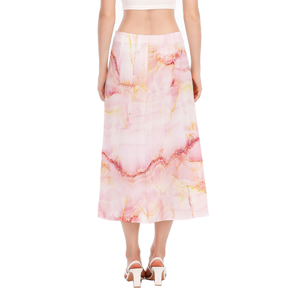 Pink Marble Print Side Slit Midi Skirt
