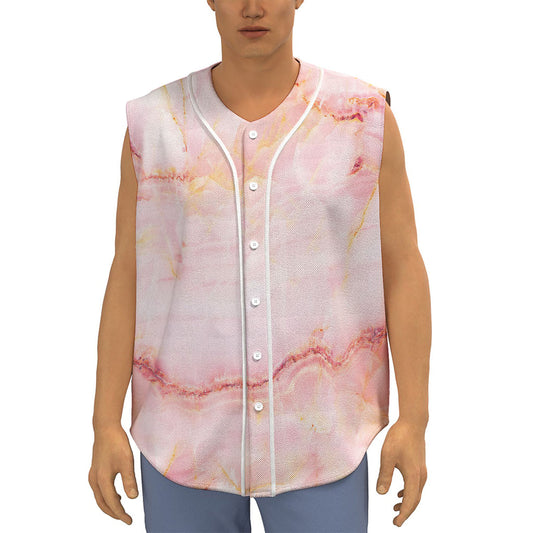 Pink Marble Print Sleeveless Baseball Jersey