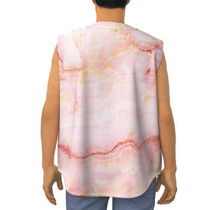 Pink Marble Print Sleeveless Baseball Jersey