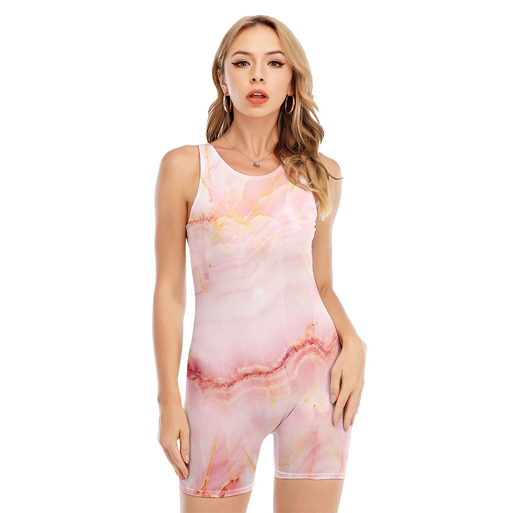 Pink Marble Print Sleeveless One Piece Swimsuit