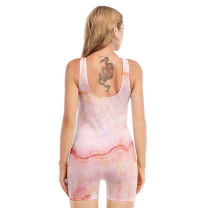 Pink Marble Print Sleeveless One Piece Swimsuit