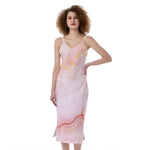 Pink Marble Print Slim Fit Midi Cami Dress