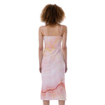 Pink Marble Print Slim Fit Midi Cami Dress