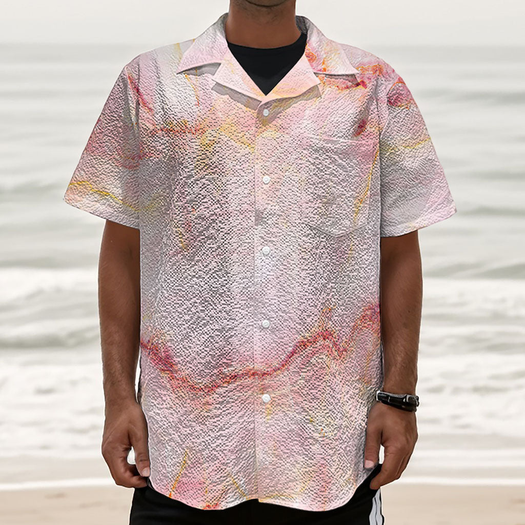 Pink Marble Print Textured Short Sleeve Shirt